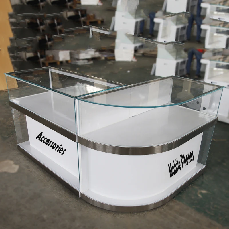 Заводская изготовленная на заказ стеклянная косметическая витрина со светодиодным освещением Большой Угловой шкаф металлический счетчик для телефона
