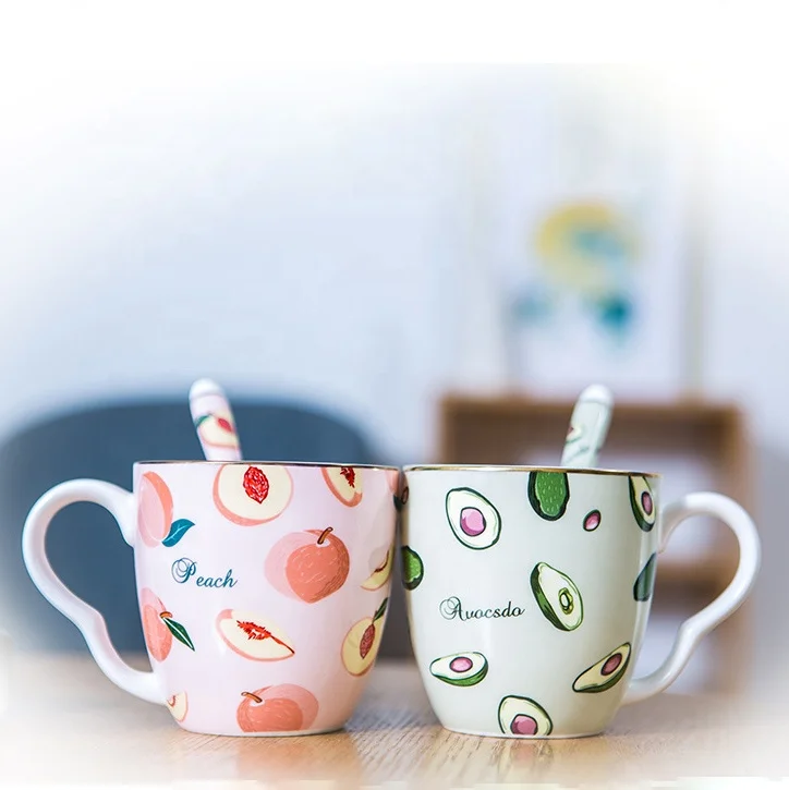 European-style simple household creative cute girl heart sweet bone china mug with lid spoon couple cup
