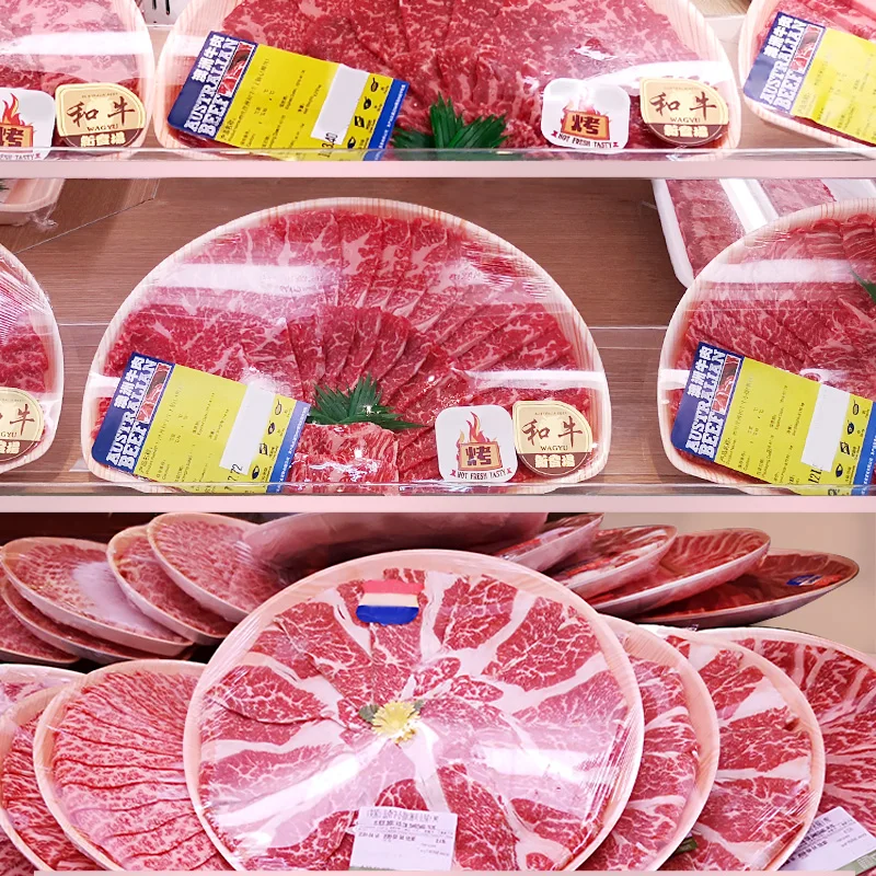 Hot Sale Biodegradable Disposable Round Fresh Food Tray Fruit Vegetable Meat Seafood Packing Takeaway Box Portable Reusable