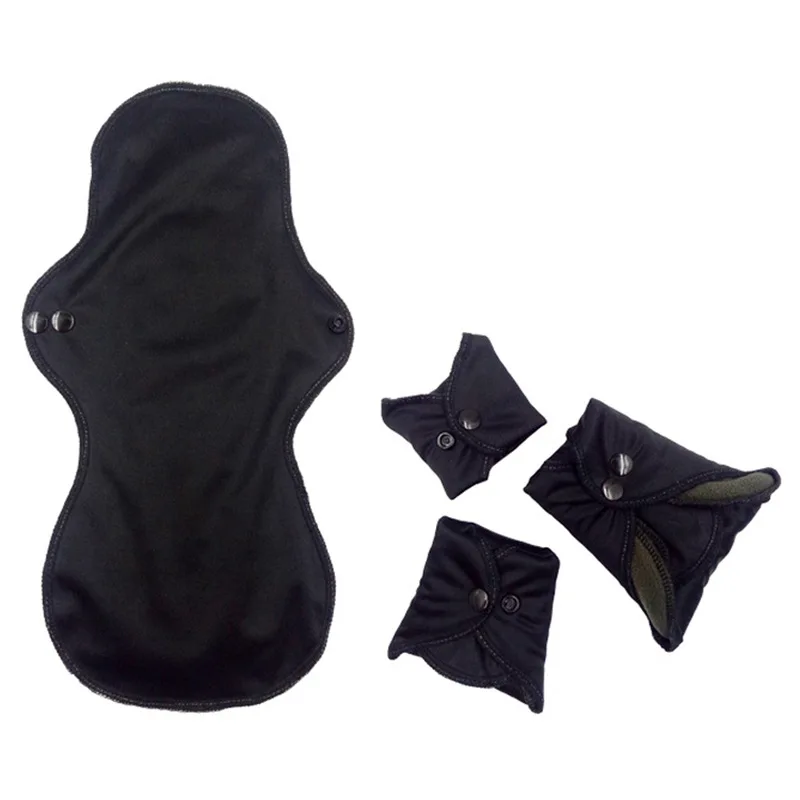 Bamboo charcoal cheap towel black waterproof washable breathable reusable absorbency menstrual sanitary pad napkin for women
