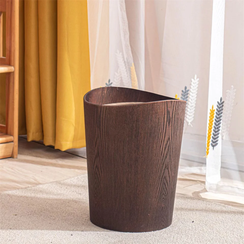 Wholesale Waste  Bins Wooden Trash Can Cylindrical Recycling Bin Rubbish Trash  container for Office Study Bathroom Living Room