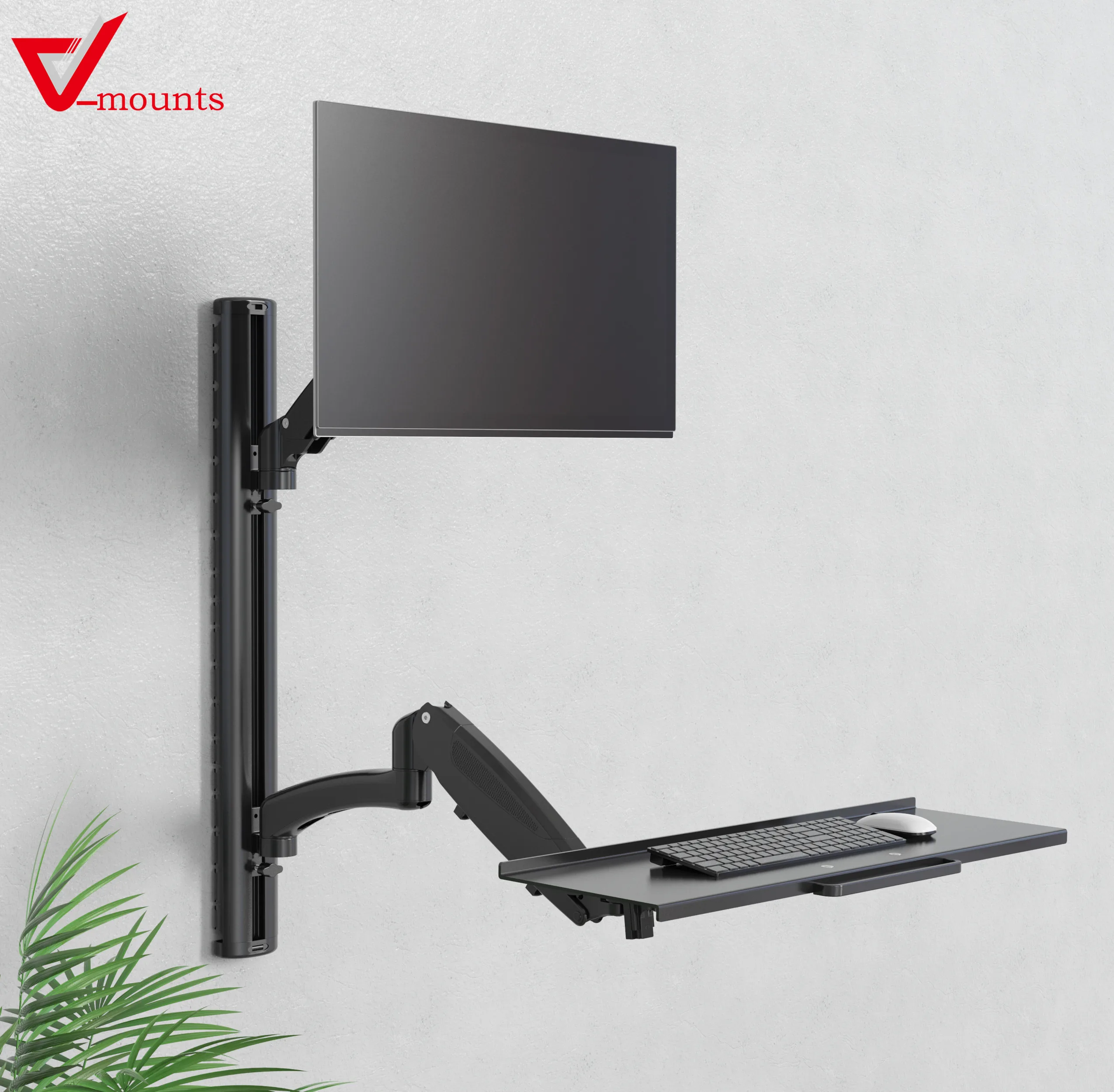 V-mounts Sit-to-Stand Wall Mount Height Adjustable Computer Station with Keyboard Tray
