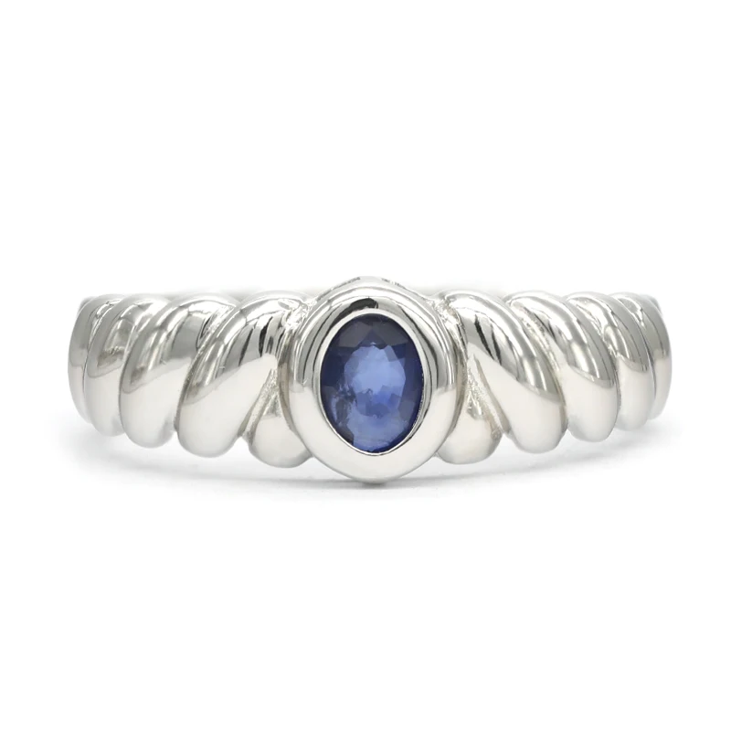 Boys Twist 925 Sterling Silver Oval Sapphire Eye Rings Adjustable Fashion Natural Blue Birthstone Ring For Women Men