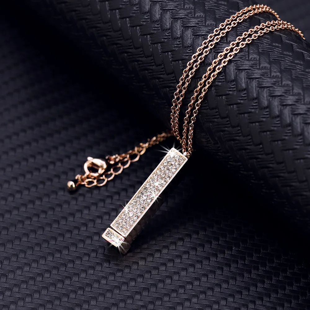 Customizable Stainless Steel 3D Bar Pendant Necklace Retractable Feature Classic Unisex Party Engagement Pearled Letter