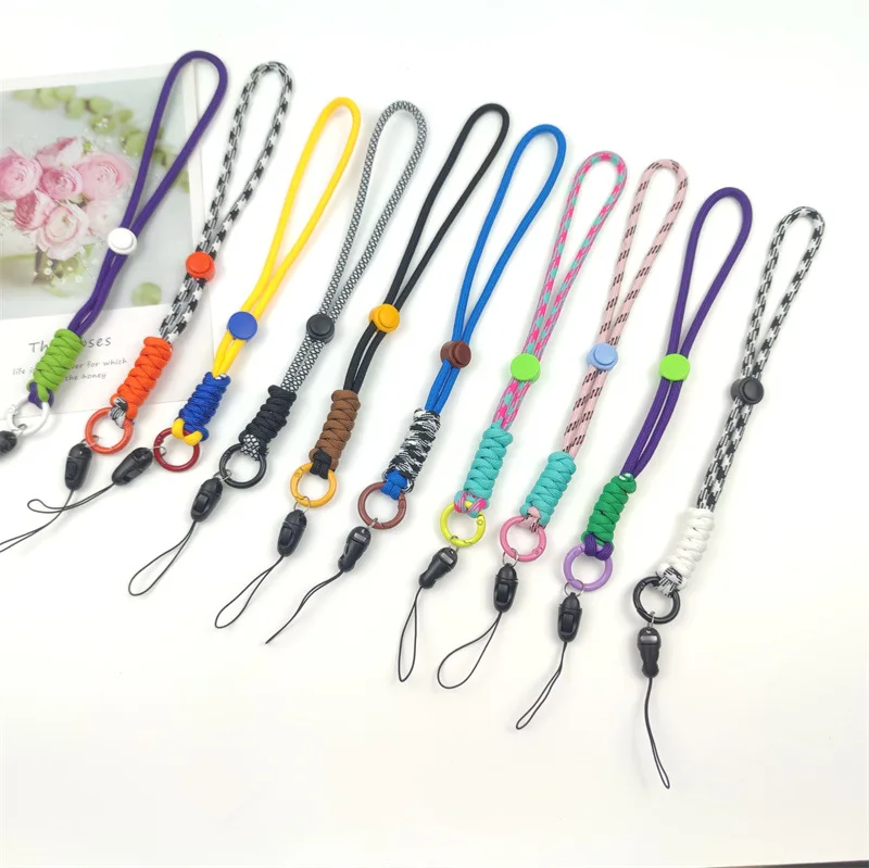 Mobile phone lanyard short anti lost wrist rope creative patchwork color braided rope students key chain girls