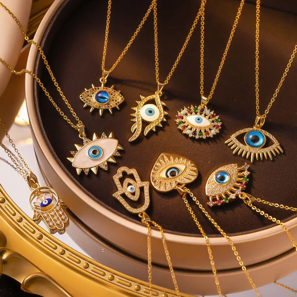 Hot sale Eye Jewelry Gold Plated Stainless Steel Chain Turkish Eye Pendant Charms Necklace For Women
