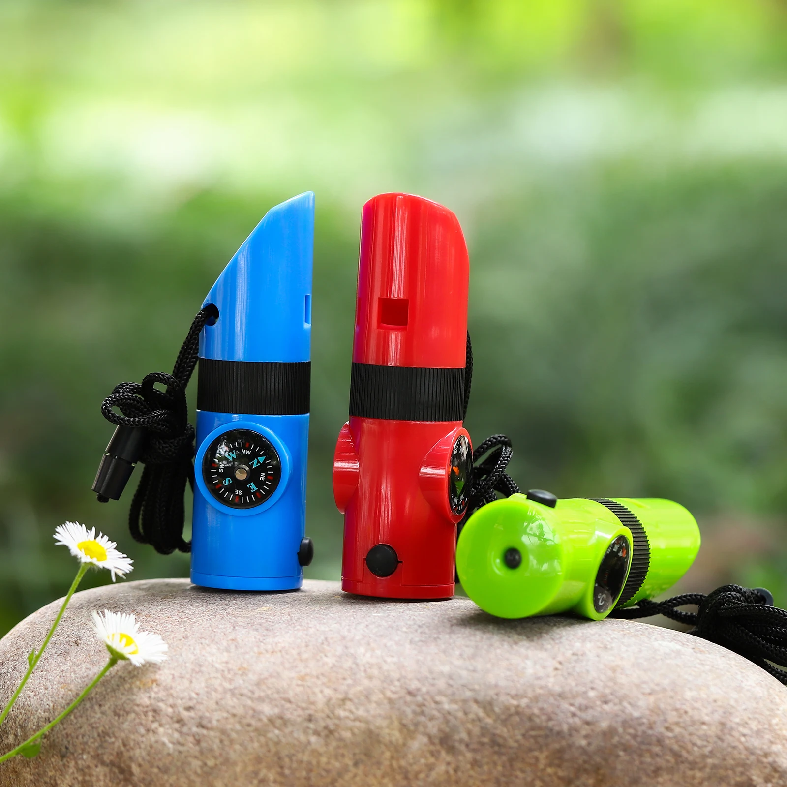 7 in 1 Multifunction Outdoor Tool Compass Thermometer Flashlight Survival Whistle