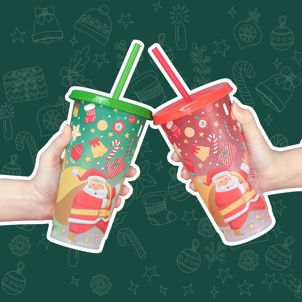 Merry Christmas Gift Tumbler Custom Colour Reusable Plastic Cold Christmas Color Changing Cup