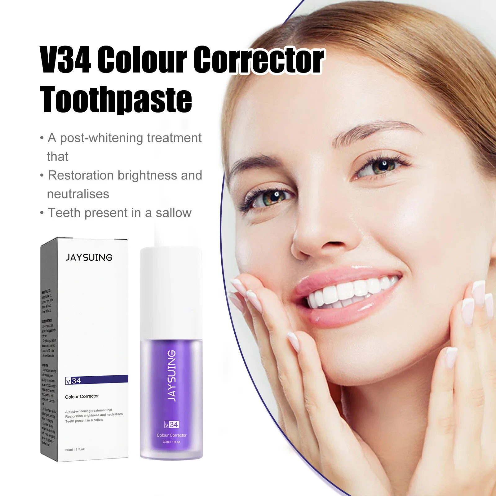 JAYSUING Toothpaste V34 Color Corrector Tooth Stain Removal Enhance Your Smile 30ml Purple Toothpaste for Teeth Whitening