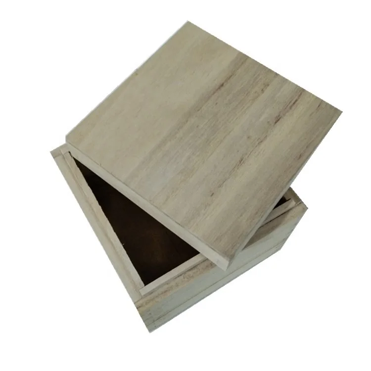 
unfinished Paulownia square wooden box for customized logo in stock 