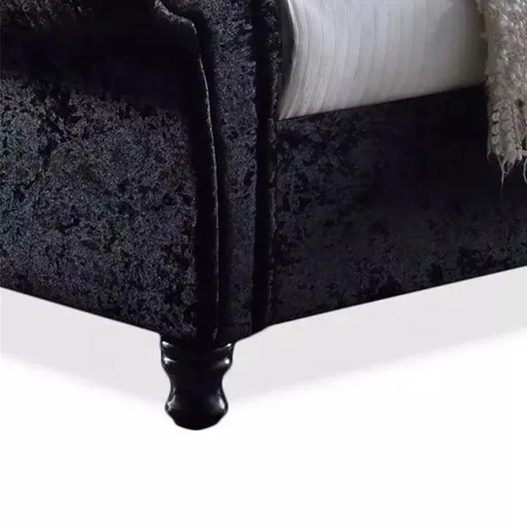 Bed Sleigh Wooden with Diamante Choice of Colours Available Cheap Fabric Beautiful Style Crushed Velvet Home Furniture Soft Bed