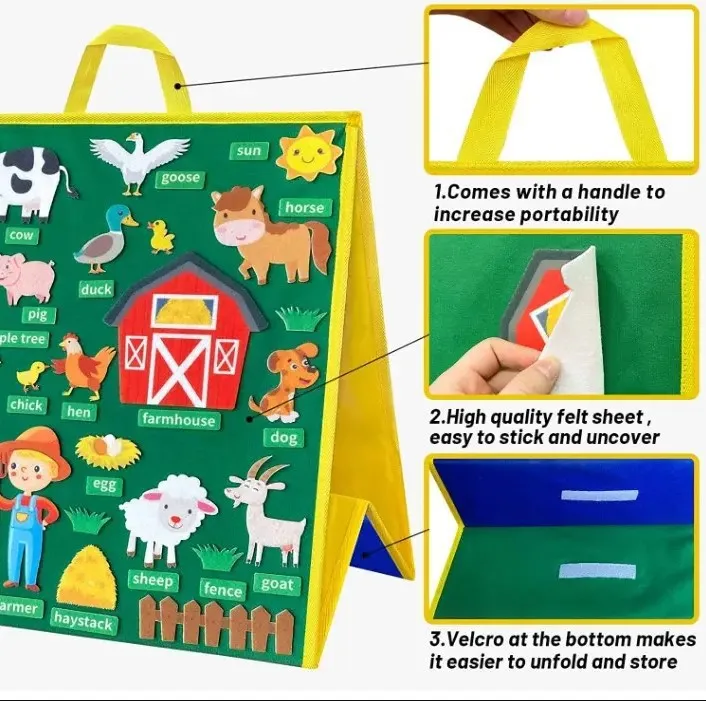 Double Sided Reusable for Kids Preschool Toddlers for Early Learning,Farm Sea Zoo Animals Foldable Felt Flannel Board