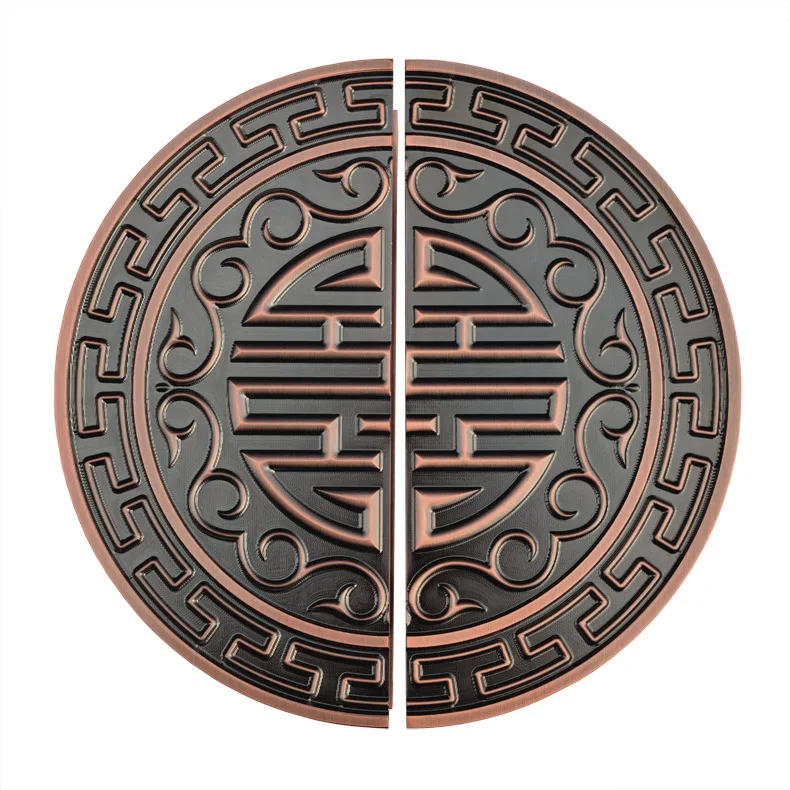Antique bronze engraved Chinese glass door wooden door handle solid aluminium plate custom pair of semi-circular pull handle