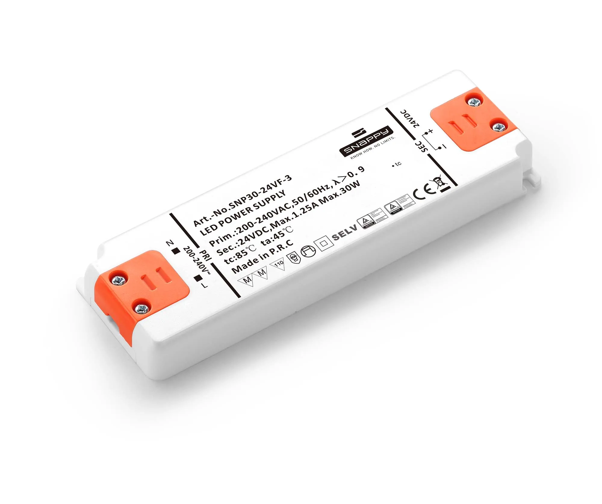 SNP30-12VF-3 30W 12/24Vdc IP20 slim constant voltage SNAPPY LED Driver(Power supply)for furniture/cabinet lighting