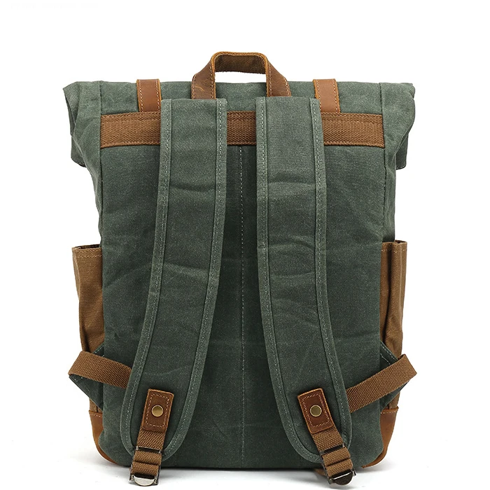 Crazy horse genuine leather backpack men resistant water office backpack roll top led backpack bag