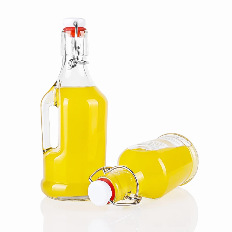 200ml 350ml glass fermentation bottles glass swing top bottles for beverages with handle for sale