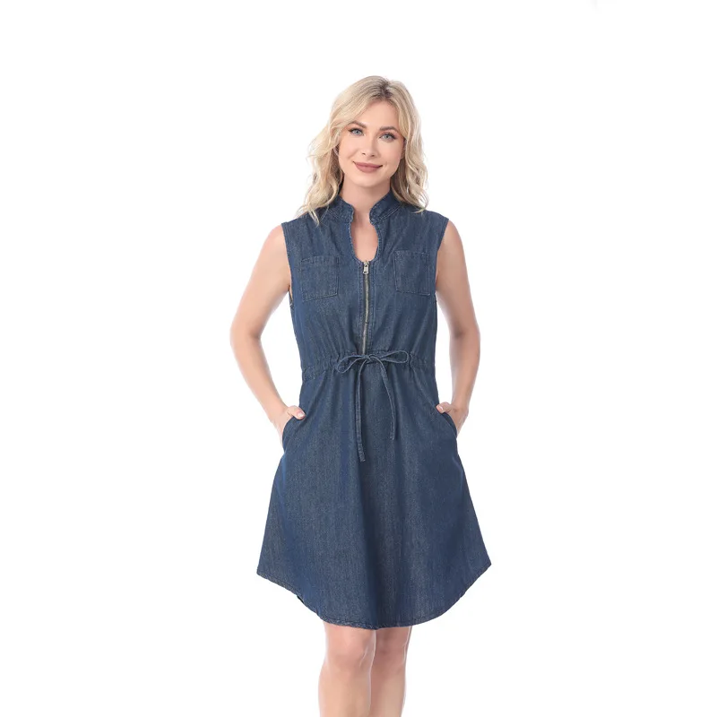 Pregnant women in stock large size denim skirt new outside to wear breastfeeding dress adjustable belt