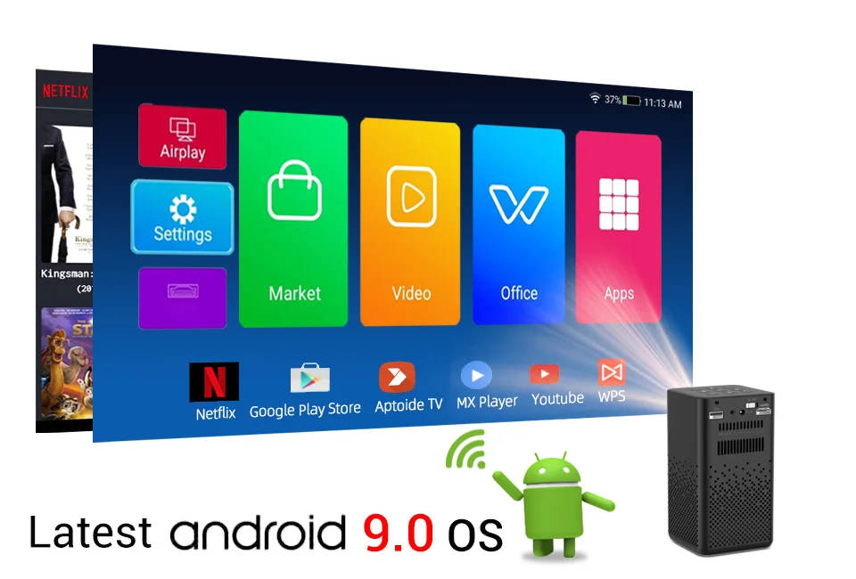 16 лет завода BYINTEK P20 DLP 4K Смарт Android Мини Wi-Fi проектор портативный для домашнего кинотеатра движущийся