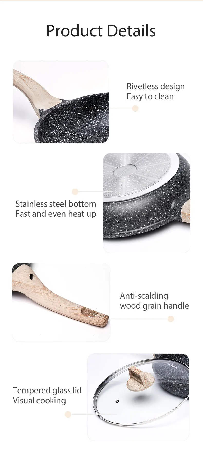 Carote aluminum cookware set with aluminum cover,ceramic coating cookware with bakelite handle