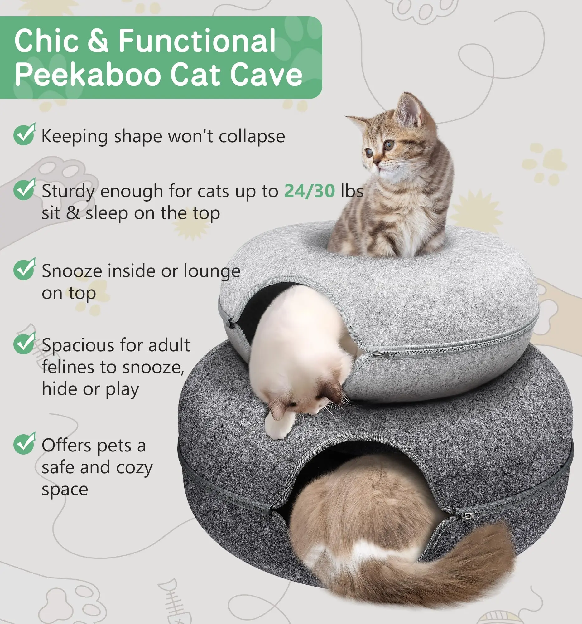 Wholesale Durable Indoor Small Pet Nest Round Cat Play Shelter Caves Washable Plush Cat Tunnel Bed With Zipper