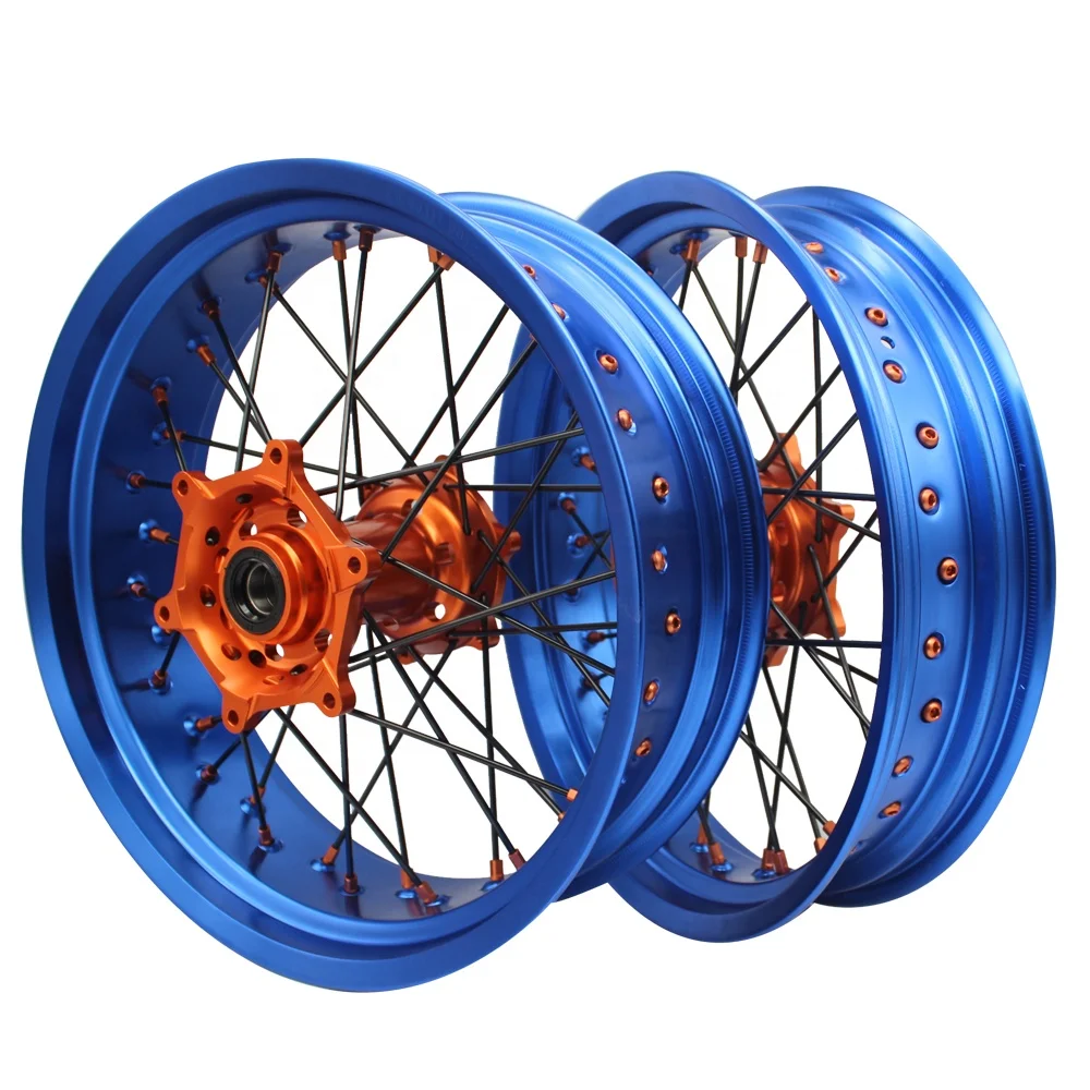 17 Inch 36 Spokes Blue Rim EXC SXF SX 250 300 450 Anodization Alloy Motorcycle Spoke Wheels Supermoto Wheels For KTM