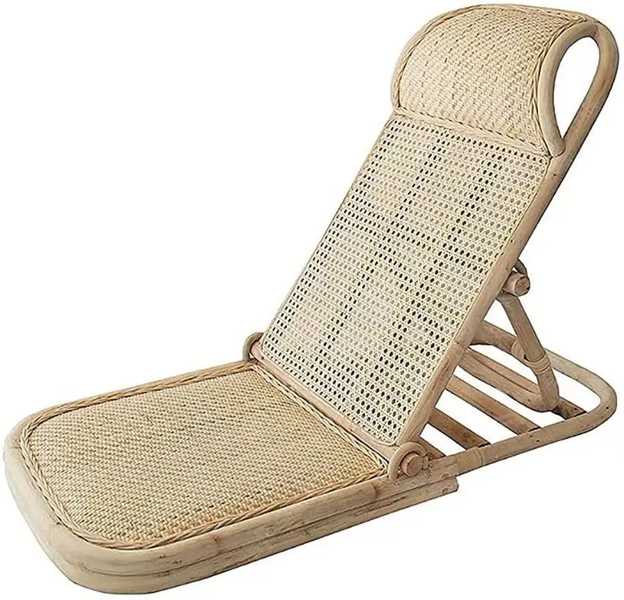 Outdoor Natural Handwoven Folding Recliner Lounger Rattan Beach Chair