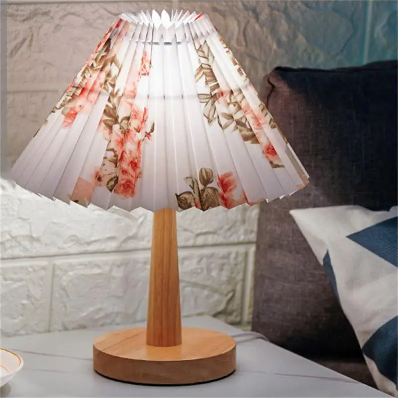 Vintage Pleated Lamp 5 Styles Dimmable USB Remote Control Retro Wooden LED Table Lamp Night Light Desk Bedside Home Decor