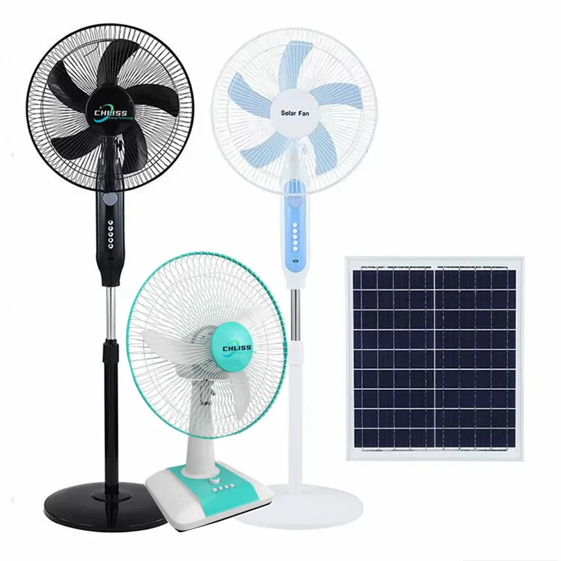 Chliss AC DC 12v Cooling Rechargeable Solar Table Fan 12 Incn 16 Inch Home Light System TV and With Panel