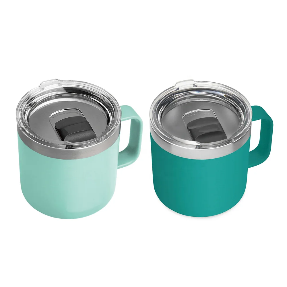 custom powder coated double wall stainless steel ramblers tumbler 14 oz mugs  with handle with lid