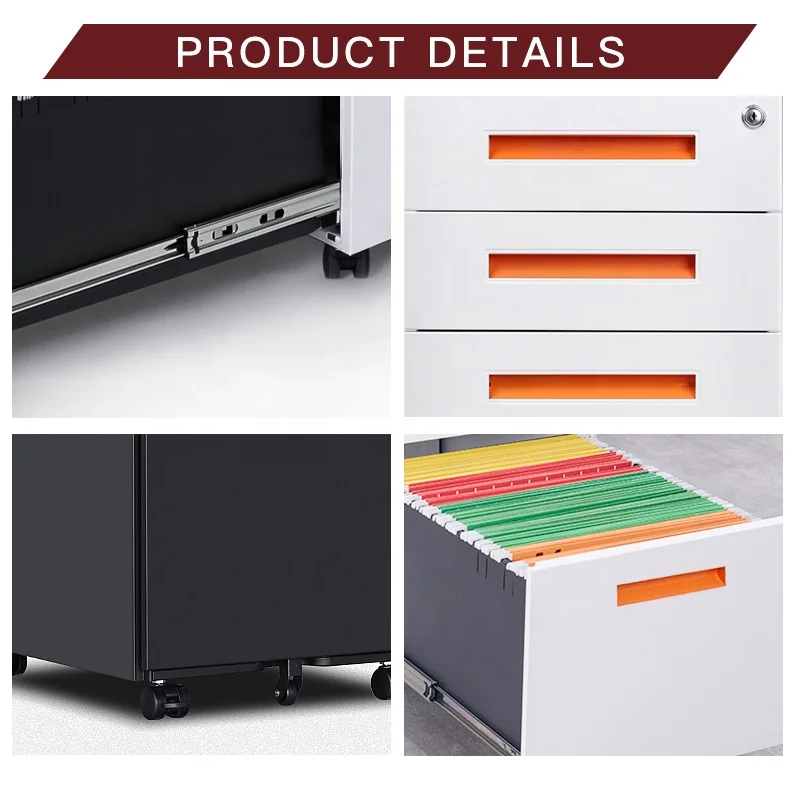 Movable Steel File Cabinet Detachable Metal Office 2 Or 3 Drawers Filing Cabinet Round Wheeled Home Mobile Pedestal Lockers