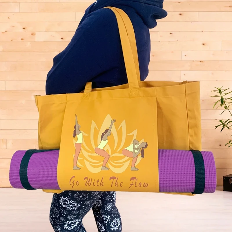 Customized Logo Hot Sale High Capacity Storage Eco Friendly Material Canvas Tote Carrying Yoga Mat Bag Outgoing Tote Bag