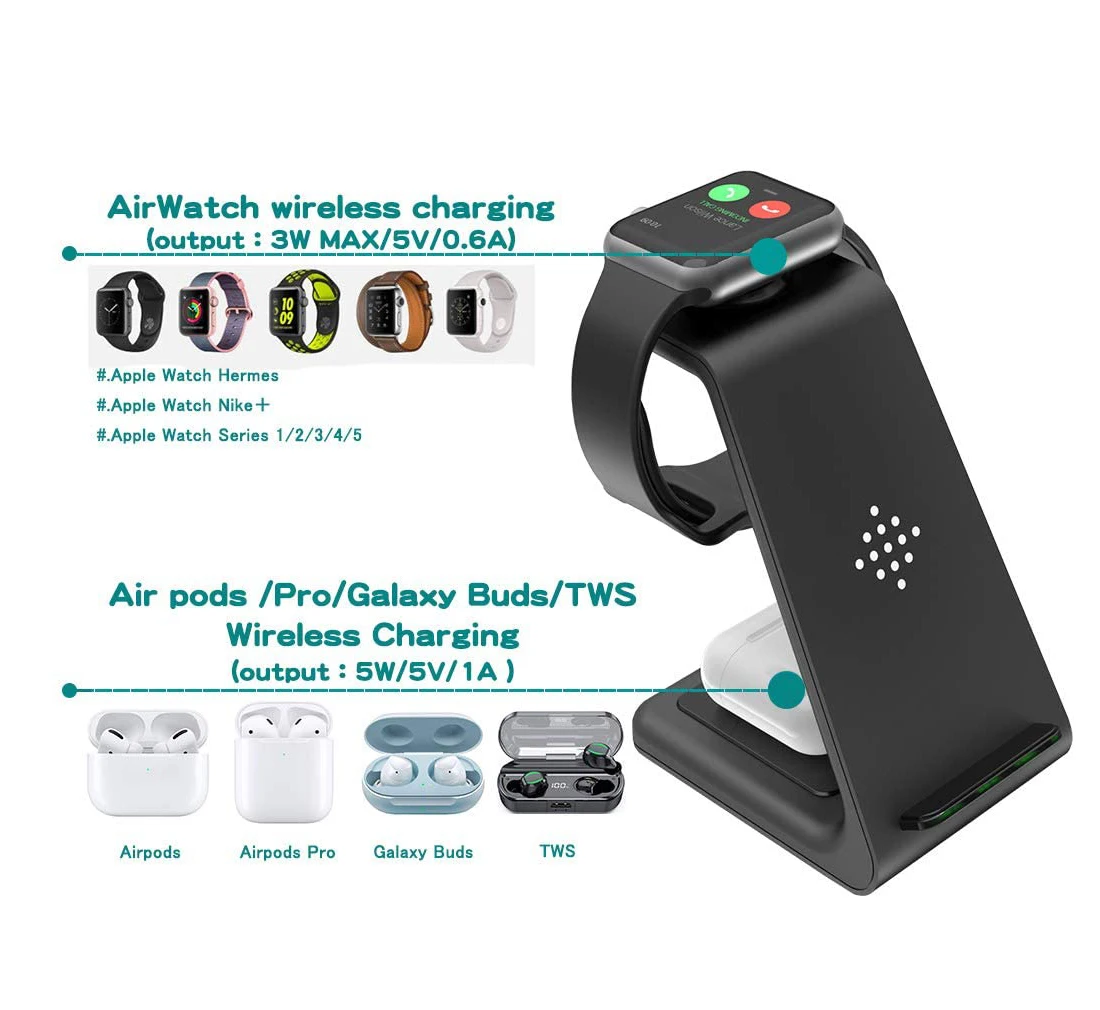Лучшее Беспроводное зарядное устройство T3 Qi с поддержкой быстрой зарядки 3 в 1 для iPhone Samsung Smart Watch