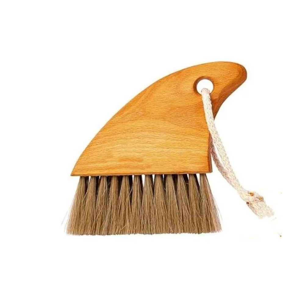 Factory Supply Free Custom Logo Shark Fin Wooden Handle Genuine Soft Horse Hair Beach Sand Remover Brush for Cleaning
