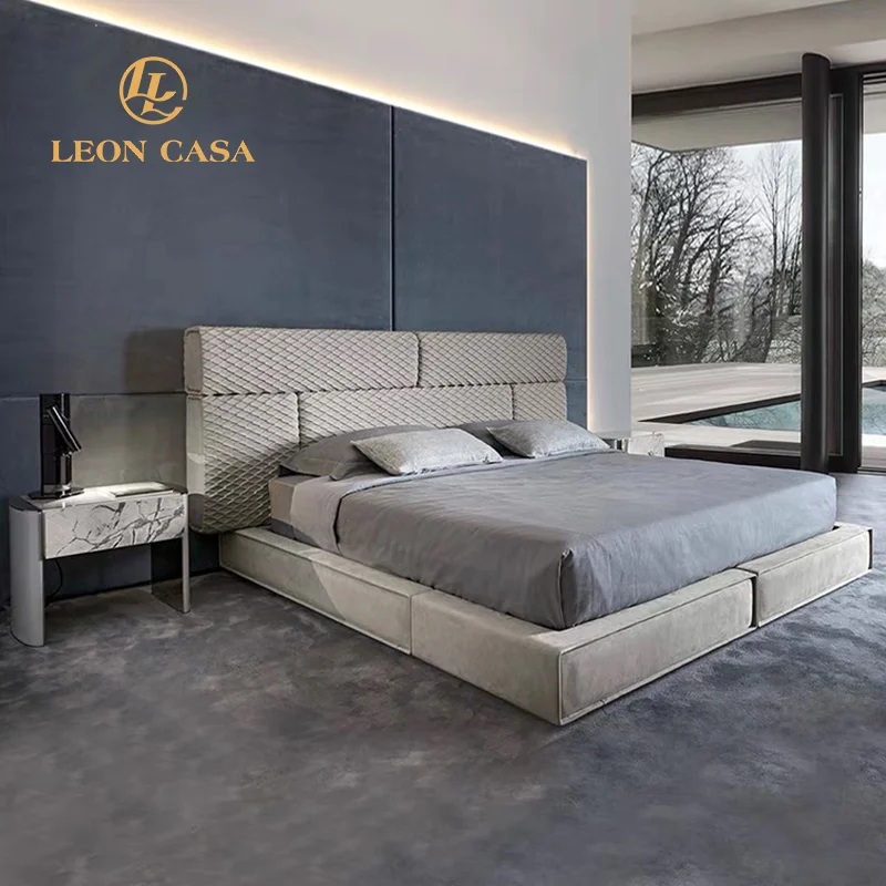 Hot Sale Luxury Modern King Size Khaki Color Double Beds Furniture Set in Pakistan Bedroom Modern Full Bed Bedroom Set