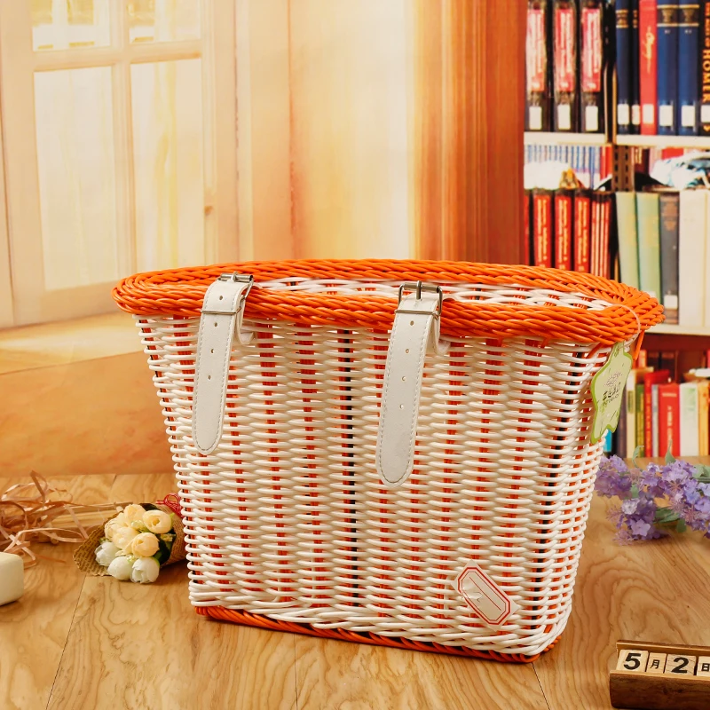 Factory wholesale PP rattan e-bike basket plastic adult bike basket front handlebar basket with straps