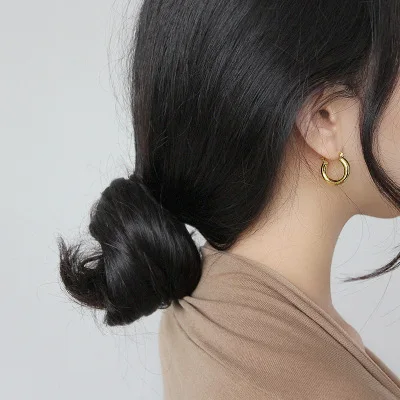 
Gold Chunky Stacking Hoops For Women 925 Sterling Silver Classic Hoops Stud Earrings For Women Girlfriend Gift Jewelry 