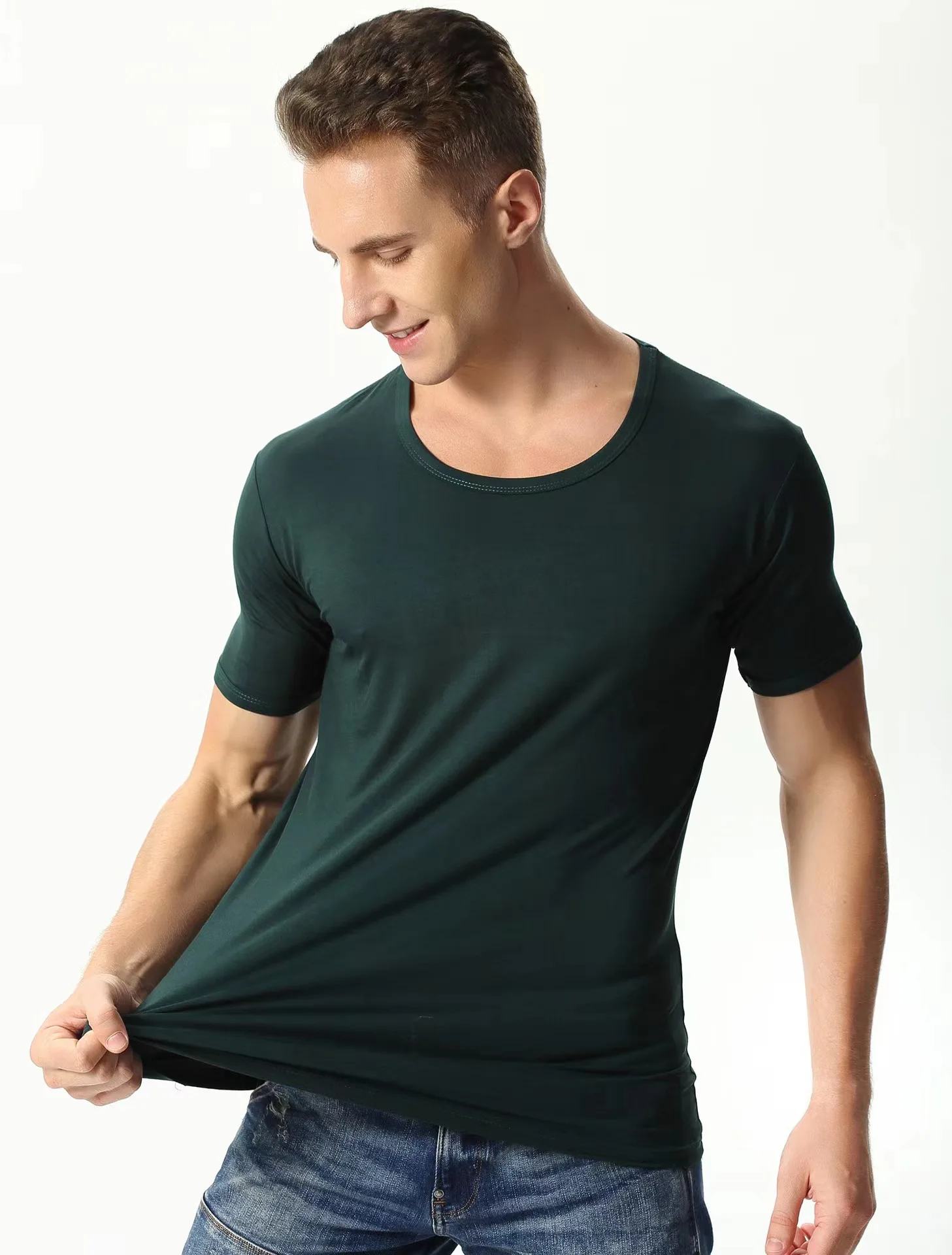 Wholesales High Quality Bamboo Fiber T-shirt Men Large Size T-shirt O neck V neck Short Sleeve