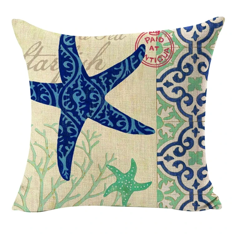 Classic Retro Style Pillowcase Conch Starfish Scallop Lighthouse Living Room Bedroom Decoration Cushion Cover Pillow/