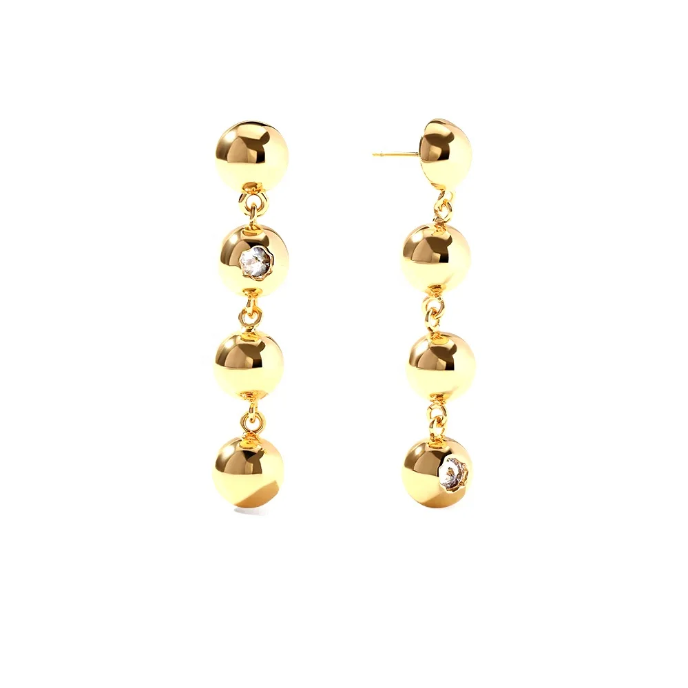 Milskye fashion good jewelry 18k gold brass zircon sphere dangle bead studs earrings
