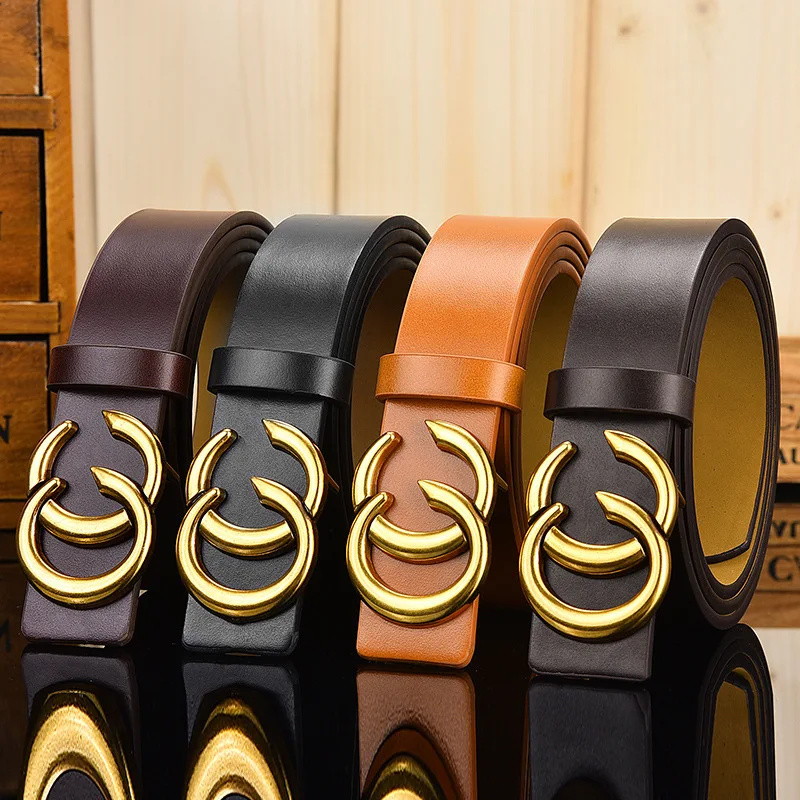 Double Cc Press Buckle Fashion Belt Casual Belts Versatile Jeans Belts for Men and Women