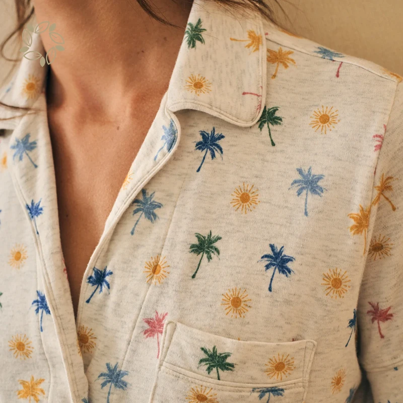 Organic bamboo cotton Pajama Short Set with custom print lounge set pyjama set for women ladies cotton pajamas womens sleepwear