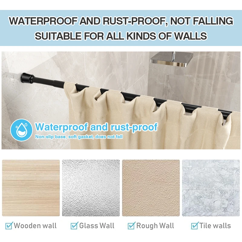 ARODDY In Stock 0.5-0.75m Steel Multifunctional Without Drilling Metal Bathroom Adjustable Shower Tension Curtain Rod Pole