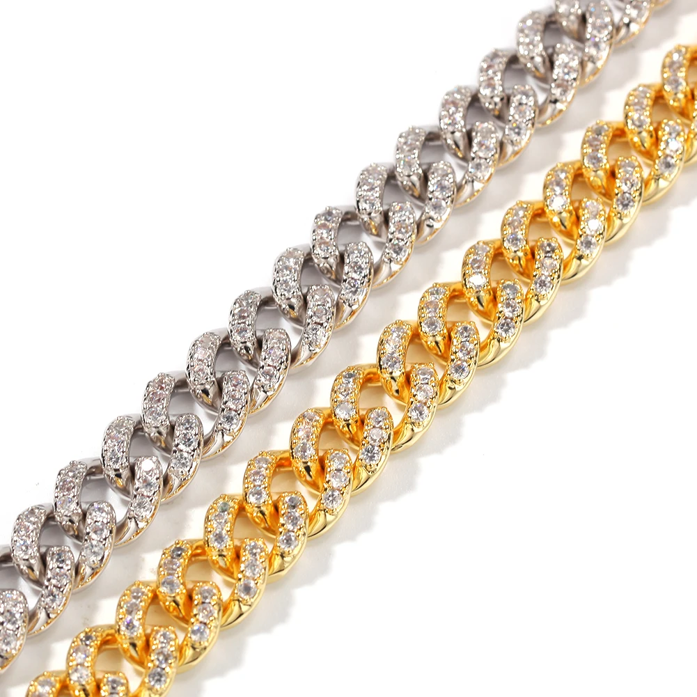 Iced Out 12mm Pink CZ Cuban Link Chain Miami Choker Rose Gold 14inch 16inch Short Necklace Women Men Jewelry