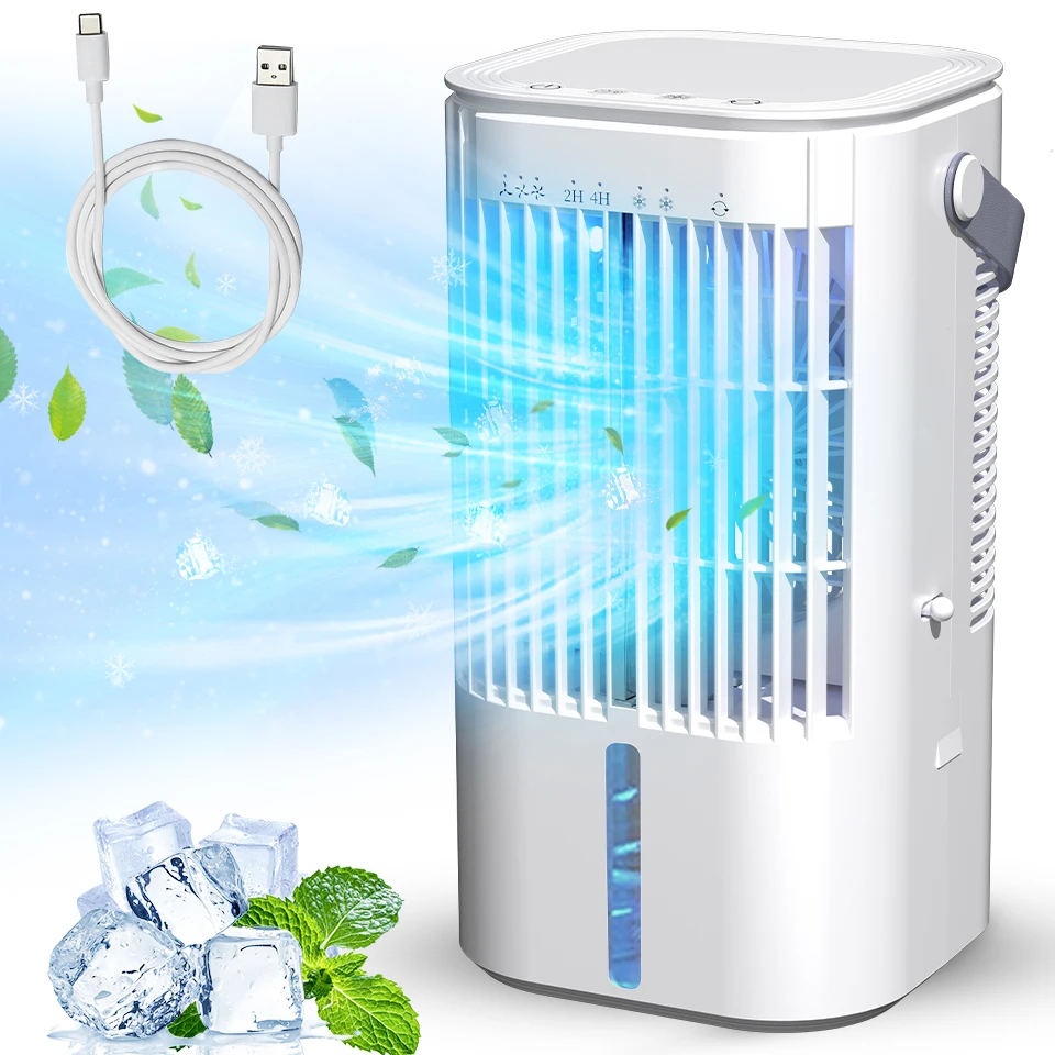 Portable Mini Air Conditioner Fan with Portable Handle,2 Level Mist,3 Wind Speeds USB Air Cooler for Home Room Office