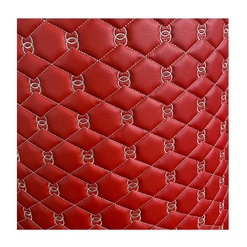 Embroidery Quilted PVC PU Artificial Leather for Car Mats / Car Seat / Sofa / Upholstery