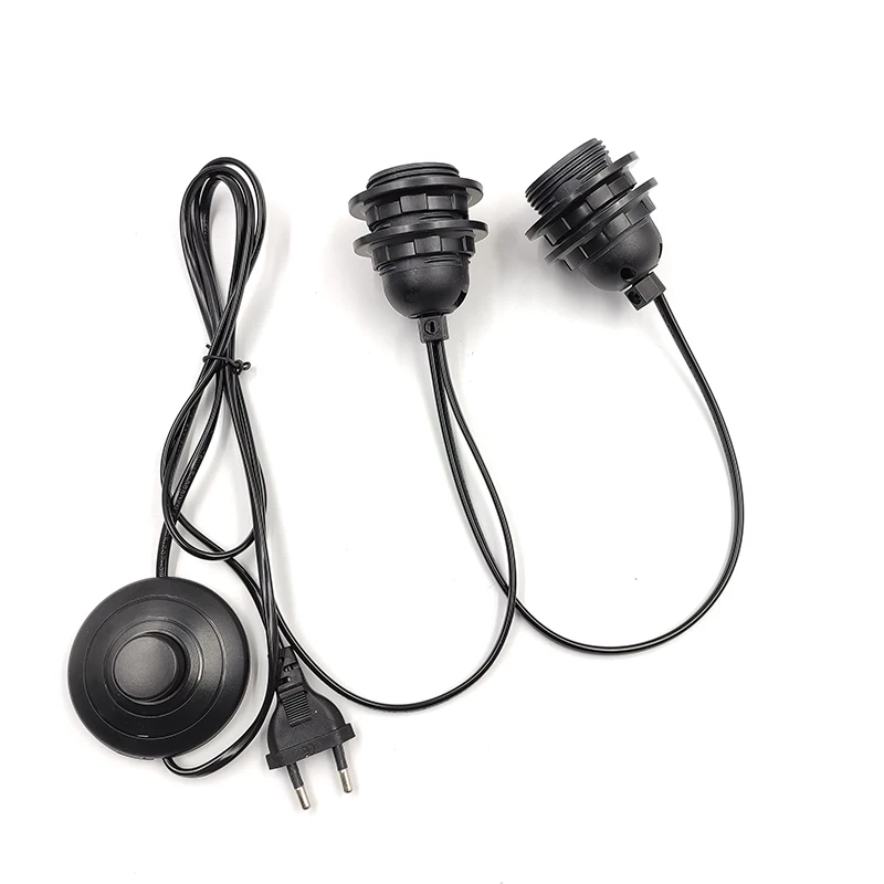 Hagood EU plug+2PCS E27 full tooth lamp head Double ring  Power Cord Holder Adapter Converter For Bulb Lamp CE 317 Half Tooth