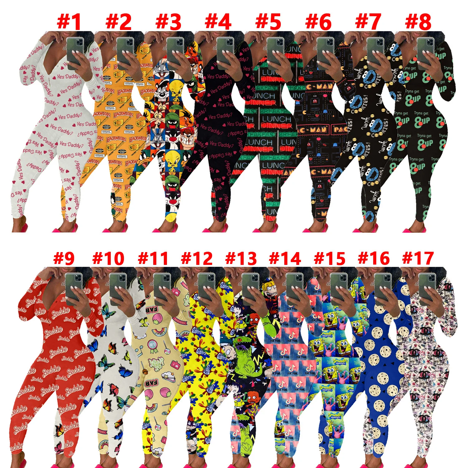 New Arrival Multi-pattern Cartoon Onesie Nightwear Wap Long Pants Onesie Pajamas For Women