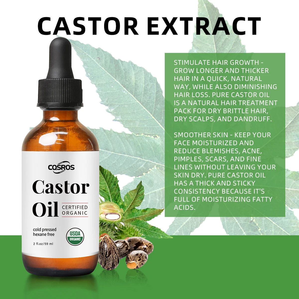 100% Pure Natural Cold Pressed Black Castor Oil for Hair Growth, Eyebrows,Eyelashes, Nails and Skin