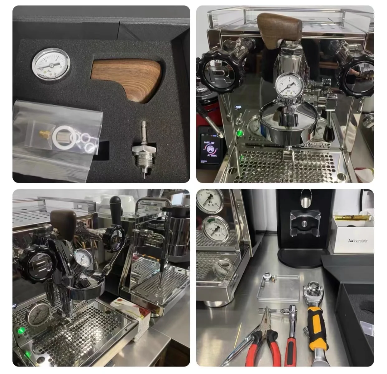 E61 coffee machine change pressure needle type flow limit valve dial lever pressure gauge Rocket R58 Aibo