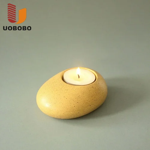 UOBOBO yellow christmas ceramic deco concrete pebble tealight candle holder